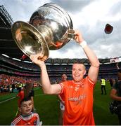 28 July 2024; Aidan Nugent of Armagh with the Sam Maguire Cup after the GAA Football All-Ireland Senior Championship Final match between Armagh and Galway at Croke Park in Dublin. Photo by Ramsey Cardy/Sportsfile