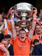 28 July 2024; Aidan Nugent of Armagh lifts the Sam Maguire cup after winning the GAA Football All-Ireland Senior Championship Final match between Armagh and Galway at Croke Park in Dublin. Photo by Ramsey Cardy/Sportsfile