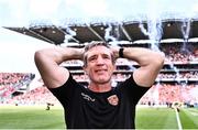 28 July 2024; Armagh manager Kieran McGeeney celebrates after his side's victory in the GAA Football All-Ireland Senior Championship Final match between Armagh and Galway at Croke Park in Dublin. Photo by Piaras Ó Mídheach/Sportsfile