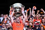 28 July 2024; Armagh captain Aidan Forker lifts the Sam Maguire Cup after his side's victory in the GAA Football All-Ireland Senior Championship Final match between Armagh and Galway at Croke Park in Dublin. Photo by Piaras Ó Mídheach/Sportsfile