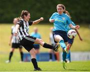 28 July 2024; Niamh Kenna of Whitehall Rangers in action against Sarah Ryan of Terenure Rangers during the FAI Women's Amateur Cup Final 2024 match between Whitehall Rangers and Terenure Rangers at UCD Bowl in Dublin. Photo by Michael P Ryan/Sportsfile