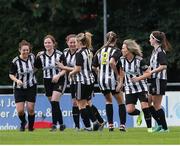 28 July 2024; Megan Boggs of Whitehall Rangers, second from left, celebrates after scoring her side's first goal with teammates during the FAI Women's Amateur Cup Final 2024 match between Whitehall Rangers and Terenure Rangers at UCD Bowl in Dublin. Photo by Michael P Ryan/Sportsfile