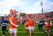 28 July 2024; Aidan Nugent, left, and Paddy Burns of Armagh with the Sam Maguire Cup after their side's victory in the GAA Football All-Ireland Senior Championship Final match between Armagh and Galway at Croke Park in Dublin. Photo by Harry Murphy/Sportsfile