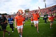 28 July 2024; Aidan Nugent, left, and Paddy Burns of Armagh with the Sam Maguire Cup after their side's victory in the GAA Football All-Ireland Senior Championship Final match between Armagh and Galway at Croke Park in Dublin. Photo by Harry Murphy/Sportsfile