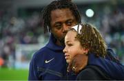 28 July 2024; France manager Bernard Diomede and his son after his side's defeat in the UEFA European U19 Championship finals match between Spain and France at the National Football Stadium at Windsor Park, Belfast. Photo by Shauna Clinton/Sportsfile