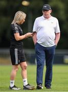 28 July 2024; Whitehall Rangers captain Charlie Graham with manager John Morgan before the FAI Women's Amateur Cup Final 2024 match between Whitehall Rangers and Terenure Rangers at UCD Bowl in Dublin. Photo by Michael P Ryan/Sportsfile