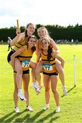 28 July 2024; Leevale AC athletes, from left, Sophie Mulcahy, Louise Shannahan, Zoe Conway and Lauren Dinan who won the women's 4 x 400m relay during the 123.ie National Track and Field League Final at Tullamore Harriers Athletics Club in Offaly. Photo by Matt Browne/Sportsfile