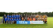 28 July 2024; Dundrum South Dublin AC team that came second, left, with the Clonliffe Harriers AC team who won the Premier Men's event, centre and the Leevale AC team who came third in the Premier Men's event at the 123.ie National Track and Field League Final at Tullamore Harriers Athletics Club in Offaly. Photo by Matt Browne/Sportsfile