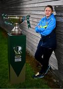 29 July 2024; Niamh Carroll of Ternure Rangers poses for a portrait with the cup during a 2024 Sports Direct Women's FAI Cup First Round media day at FAI HQ in Dublin. Photo by Ben McShane/Sportsfile