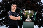 29 July 2024; Jane McKevitt of Whitehall Rangers pose for a portrait with the cup during a 2024 Sports Direct Women's FAI Cup First Round media day at FAI HQ in Dublin. Photo by Ben McShane/Sportsfile