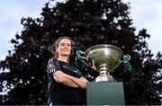 29 July 2024; Jane McKevitt of Whitehall Rangers pose for a portrait with the cup during a 2024 Sports Direct Women's FAI Cup First Round media day at FAI HQ in Dublin. Photo by Ben McShane/Sportsfile