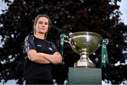 29 July 2024; Jane McKevitt of Whitehall Rangers pose for a portrait with the cup during a 2024 Sports Direct Women's FAI Cup First Round media day at FAI HQ in Dublin. Photo by Ben McShane/Sportsfile