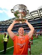 28 July 2024; Mark Shields of Armagh with the Sam Maguire Cup after the GAA Football All-Ireland Senior Championship Final match between Armagh and Galway at Croke Park in Dublin. Photo by Ramsey Cardy/Sportsfile
