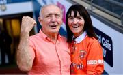 28 July 2024; The parents of Armagh manager Kieran McGeeney, parents Pat and Brigid, celebrate after the GAA Football All-Ireland Senior Championship Final match between Armagh and Galway at Croke Park in Dublin. Photo by Ramsey Cardy/Sportsfile