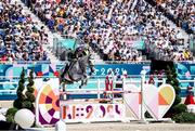 29 July 2024; Austin O'Connor of Team Ireland riding Colorado Blue during the eventing individual showjumping at the Château de Versailles during the 2024 Paris Summer Olympic Games in Paris, France. Photo by Pierre Costabadie/Sportsfile