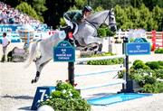 29 July 2024; Austin O'Connor of Team Ireland riding Colorado Blue during the eventing individual showjumping at the Château de Versailles during the 2024 Paris Summer Olympic Games in Paris, France. Photo by Pierre Costabadie/Sportsfile