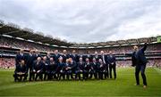 28 July 2024; Cormac Murphy takes a selfie with his smartphone alongside his teammates and manager in 1999 All-Ireland winning Meath football jubilee team who were honoured before the GAA Football All-Ireland Senior Championship Final match between Armagh and Galway at Croke Park in Dublin. Photo by Ben McShane/Sportsfile