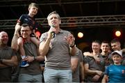 29 July 2024; Armagh manager Kieran McGeeney speaking at the homecoming celebrations of the All-Ireland Senior Football Champions at BOX-IT Athletic Grounds in Armagh. Photo by Ramsey Cardy/Sportsfile