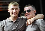 29 July 2024; Rian O'Neill, left, and Aidan Nugent at the homecoming celebrations of the All-Ireland Senior Football Champions at BOX-IT Athletic Grounds in Armagh. Photo by Ramsey Cardy/Sportsfile