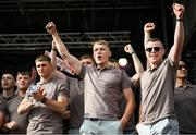 29 July 2024; Rian O'Neill, centre, at the homecoming celebrations of the All-Ireland Senior Football Champions at BOX-IT Athletic Grounds in Armagh. Photo by Ramsey Cardy/Sportsfile