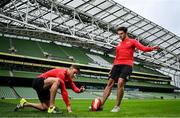 30 July 2024; Budweiser ambassadors Joey Carbery and Eoin Cadogan at the Aviva Stadium in Dublin. Budweiser is the Official Beer Partner of the Aer Lingus College Football Classic this August 24th. To be in with a chance to win tickets to the game, fans can visit Budweiser.ie. Photo by David Fitzgerald/Sportsfile