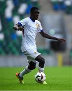 28 July 2024; Sael Kumbedi of France during the UEFA European U19 Championship finals match between Spain and France at the National Football Stadium at Windsor Park, Belfast. Photo by Shauna Clinton/Sportsfile