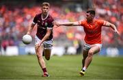 28 July 2024; Dylan McHugh of Galway in action against Oisin Conaty of Armagh during the GAA Football All-Ireland Senior Championship Final match between Armagh and Galway at Croke Park in Dublin. Photo by Ramsey Cardy/Sportsfile