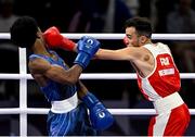 30 July 2024; Billal Bennama of Team France, right, in action against Roscoe Hill of Team USA during their men's 51kg preliminary round of 16 bout at the North Paris Arena during the 2024 Paris Summer Olympic Games in Paris, France. Photo by David Fitzgerald/Sportsfile