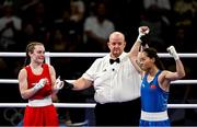 30 July 2024; Jennifer Lehane of Team Ireland, left, applauds Yuan Chang of Team China after their women's -54kg round of 16 bout at the North Paris Arena during the 2024 Paris Summer Olympic Games in Paris, France. Photo by David Fitzgerald/Sportsfile