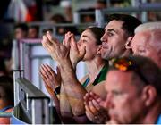 30 July 2024; Team Ireland boxers Aidan Walsh and Grainne Walsh watch on during the women's -54kg round of 16 bout between Jennifer Lehane of Team Ireland and Yuan Chang of Team China at the North Paris Arena during the 2024 Paris Summer Olympic Games in Paris, France. Photo by David Fitzgerald/Sportsfile