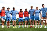 31 July 2024; Players huddle following a Leinster rugby training session at UCD in Dublin. Photo by Ramsey Cardy/Sportsfile