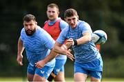 31 July 2024; Cormac Foley, right, and Rabah Slimani during a Leinster rugby training session at UCD in Dublin. Photo by Ramsey Cardy/Sportsfile