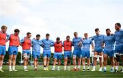 31 July 2024; Players huddle following a Leinster rugby training session at UCD in Dublin. Photo by Ramsey Cardy/Sportsfile