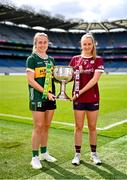 30 July 2024; In attendance during the captains day ahead of the 2024 TG4 All-Ireland Ladies Football Championship Finals at Croke Park in Dublin is the Senior Championship contenders Kerry captain Niamh Carmody, left, and Galway captain Ailbhe Davoren. Photo by Ben McShane/Sportsfile