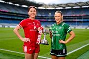 30 July 2024; In attendance during the captains day ahead of the 2024 TG4 All-Ireland Ladies Football Championship Finals at Croke Park in Dublin is the Junior Championship contenders Louth captain Áine Breen, left, and Fermanagh captain Shannan McQuade. Photo by Ben McShane/Sportsfile