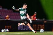 30 July 2024; Leon Pohls of Shamrock Rovers warms-up before the UEFA Champions League Second Qualifying Round second leg match between Sparta Prague and Shamrock Rovers at Letná Stadium in Prague, Czechia. Photo by Pavel Lebeda/Sportsfile