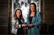 31 July 2024; Galway's Róisín Leonard is presented with The Croke Park Hotel/LGFA Player of the Month award for July 2024 by Edele O’Reilly, Director of Sales and Marketing, The Croke Park Hotel, at The Croke Park Hotel in Jones Road, Dublin. Róisín starred for Galway against Dublin and Cork in the knock-out stages of the TG4 All-Ireland Senior Championship, as the Tribeswomen booked their place in next Sunday’s Final against Kerry at Croke Park. The Corofin player scored 2-3 in the quarter-final victory over Dublin, and 1-5 in the semi-final win against Cork. Photo by Ben McShane/Sportsfile