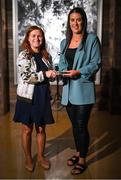31 July 2024; Galway's Róisín Leonard is presented with The Croke Park Hotel/LGFA Player of the Month award for July 2024 by Edele O’Reilly, Director of Sales and Marketing, The Croke Park Hotel, at The Croke Park Hotel in Jones Road, Dublin. Róisín starred for Galway against Dublin and Cork in the knock-out stages of the TG4 All-Ireland Senior Championship, as the Tribeswomen booked their place in next Sunday’s Final against Kerry at Croke Park. The Corofin player scored 2-3 in the quarter-final victory over Dublin, and 1-5 in the semi-final win against Cork. Photo by Ben McShane/Sportsfile