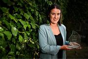 31 July 2024; Galway's Róisín Leonard is pictured with The Croke Park Hotel/LGFA Player of the Month award for July 2024 at The Croke Park Hotel in Jones Road, Dublin. Róisín starred for Galway against Dublin and Cork in the knock-out stages of the TG4 All-Ireland Senior Championship, as the Tribeswomen booked their place in next Sunday’s Final against Kerry at Croke Park. The Corofin player scored 2-3 in the quarter-final victory over Dublin, and 1-5 in the semi-final win against Cork. Photo by Ben McShane/Sportsfile
