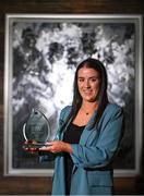 31 July 2024; Galway's Róisín Leonard is pictured with The Croke Park Hotel/LGFA Player of the Month award for July 2024 at The Croke Park Hotel in Jones Road, Dublin. Róisín starred for Galway against Dublin and Cork in the knock-out stages of the TG4 All-Ireland Senior Championship, as the Tribeswomen booked their place in next Sunday’s Final against Kerry at Croke Park. The Corofin player scored 2-3 in the quarter-final victory over Dublin, and 1-5 in the semi-final win against Cork. Photo by Ben McShane/Sportsfile