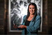 31 July 2024; Galway's Róisín Leonard is pictured with The Croke Park Hotel/LGFA Player of the Month award for July 2024 at The Croke Park Hotel in Jones Road, Dublin. Róisín starred for Galway against Dublin and Cork in the knock-out stages of the TG4 All-Ireland Senior Championship, as the Tribeswomen booked their place in next Sunday’s Final against Kerry at Croke Park. The Corofin player scored 2-3 in the quarter-final victory over Dublin, and 1-5 in the semi-final win against Cork. Photo by Ben McShane/Sportsfile