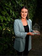 31 July 2024; Galway's Róisín Leonard is pictured with The Croke Park Hotel/LGFA Player of the Month award for July 2024 at The Croke Park Hotel in Jones Road, Dublin. Róisín starred for Galway against Dublin and Cork in the knock-out stages of the TG4 All-Ireland Senior Championship, as the Tribeswomen booked their place in next Sunday’s Final against Kerry at Croke Park. The Corofin player scored 2-3 in the quarter-final victory over Dublin, and 1-5 in the semi-final win against Cork. Photo by Ben McShane/Sportsfile