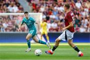 30 July 2024; Neil Farrugia of Shamrock Rovers in action against Asger Strømgaard of Sparta Prague during the UEFA Champions League Second Qualifying Round second leg match between Sparta Prague and Shamrock Rovers at Letná Stadium in Prague, Czechia. Photo by Pavel Lebeda/Sportsfile