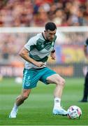 30 July 2024; Aaron Greene of Shamrock Rovers warms up before the UEFA Champions League Second Qualifying Round second leg match between Sparta Prague and Shamrock Rovers at Letná Stadium in Prague, Czechia. Photo by Pavel Lebeda/Sportsfile