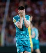 30 July 2024; Gary O'Neill of Shamrock Rovers after their side's defeat in the UEFA Champions League Second Qualifying Round second leg match between Sparta Prague and Shamrock Rovers at Letná Stadium in Prague, Czechia. Photo by Pavel Lebeda/Sportsfile