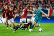 30 July 2024; Josh Honohan of Shamrock Rovers in action against David Pavelka of Sparta Prague during the UEFA Champions League Second Qualifying Round second leg match between Sparta Prague and Shamrock Rovers at Letná Stadium in Prague, Czechia. Photo by Pavel Lebeda/Sportsfile