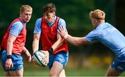 31 July 2024; Charlie Tector, left, and Tommy O'Brien during a Leinster rugby training session at UCD in Dublin. Photo by Ramsey Cardy/Sportsfile