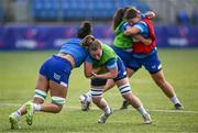 30 July 2024; Eimear Corri, left, and Molly Boyne during Leinster rugby women's season launch at Energia Park in Dublin. Photo by Shauna Clinton/Sportsfile