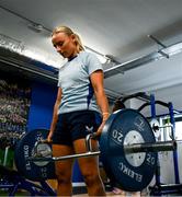 30 July 2024; Emma Tilly during Leinster rugby women's season launch at Energia Park in Dublin. Photo by Shauna Clinton/Sportsfile
