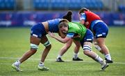 30 July 2024; Eimear Corri, left, and Molly Boyne during Leinster rugby women's season launch at Energia Park in Dublin. Photo by Shauna Clinton/Sportsfile